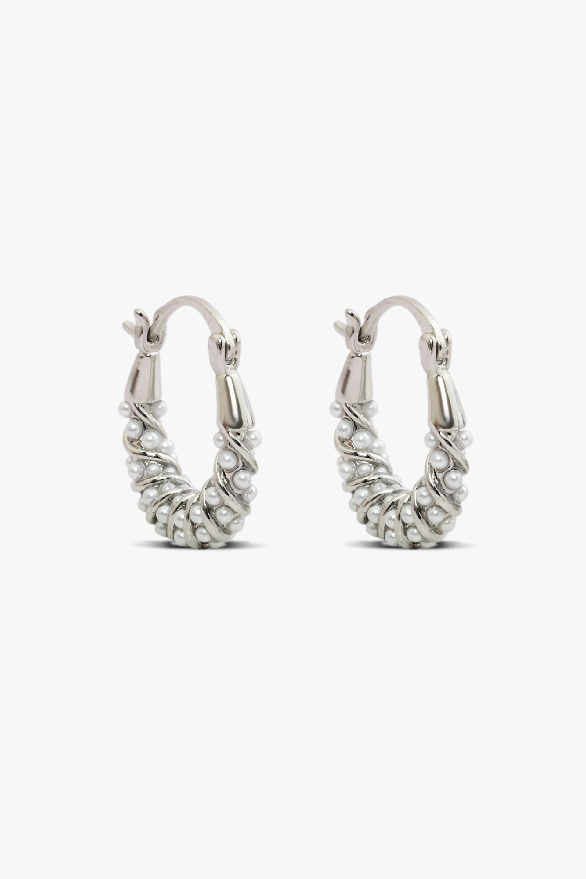 Fully Encrusted Pearl Hoop Earrings, , image 1